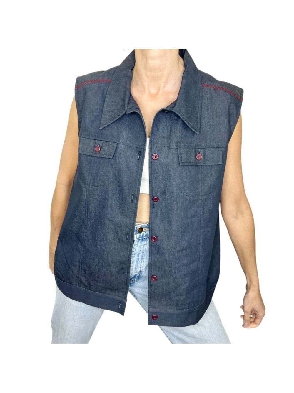 Vintage 90s dark wash boxy sleeveless denim vest